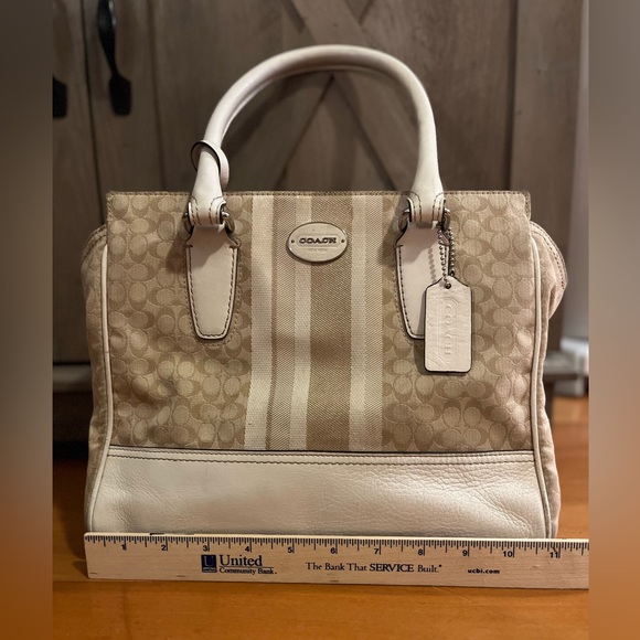Coach Signature Stripe Candace Carry All Handbag purse - Picture 2 of 12